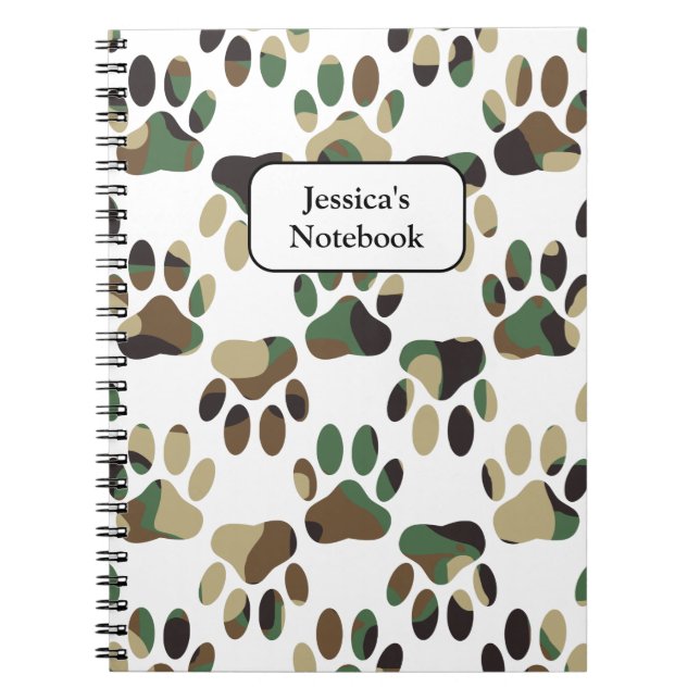 Caderno Espiral Impressão de Pata de Cachorro Padrão da Camo (Frente)