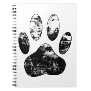 Caderno Espiral Impressão de Pata de Cachorro Preta e Branca