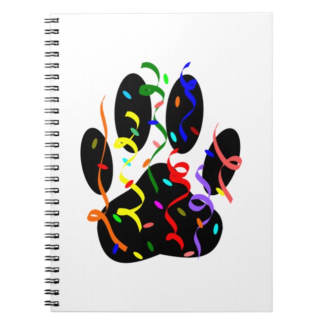 Caderno Espiral Impressão De Pata De Cães Com Confetti E Streamer (Frente)
