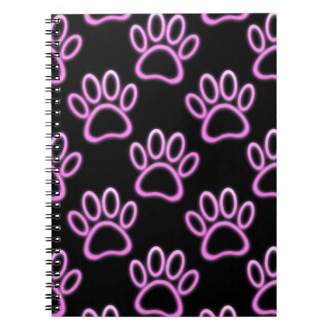 Caderno Espiral Impressão de Pata Neo-Cão Rosa (Frente)