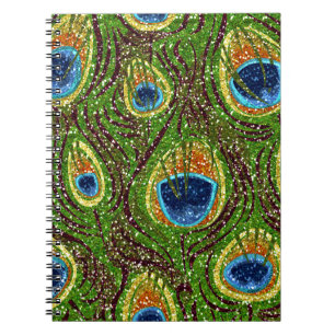 Caderno Espiral Impressão de Penas de Peacock Coloridas