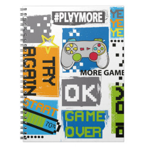 Caderno Espiral Impressão de pixel do jogo de tipografia. Ilustra