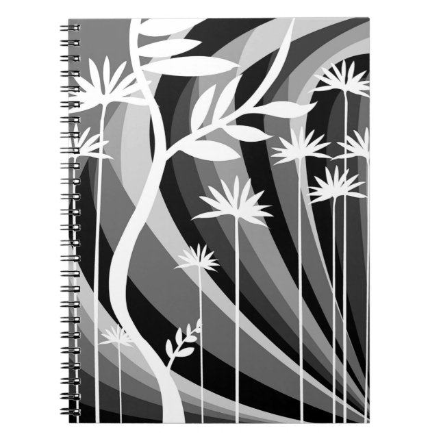 Caderno Espiral Impressão de plantas monocromáticas (Frente)