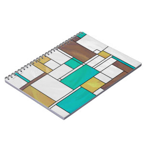 Caderno Espiral Impressão de Teal Amarelo Mondrian