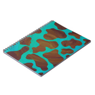 Caderno Espiral Impressão de Vaca Castanho e Teal