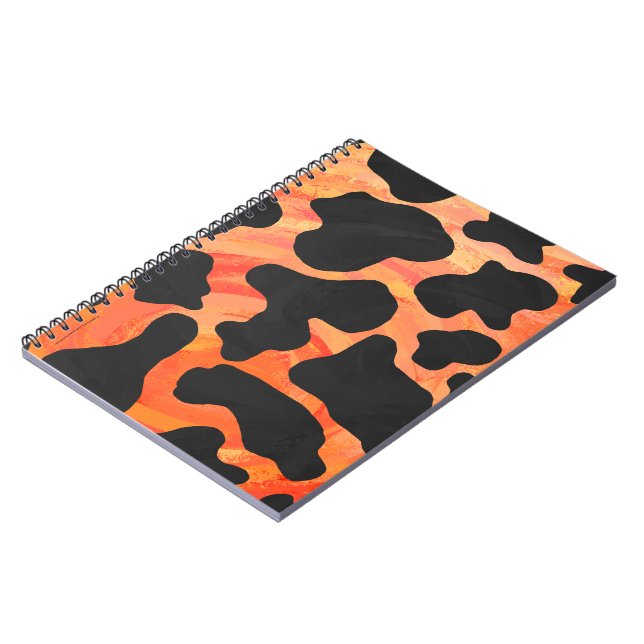 Caderno Espiral Impressão de Vaca Preta e Laranja (Left Side)
