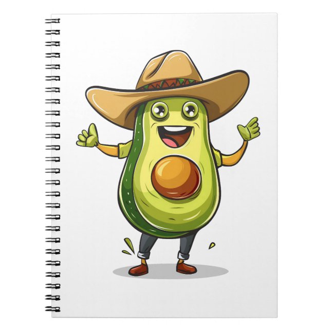 Caderno Espiral impressão de vaqueiro de abacate verde e engraçado (Frente)