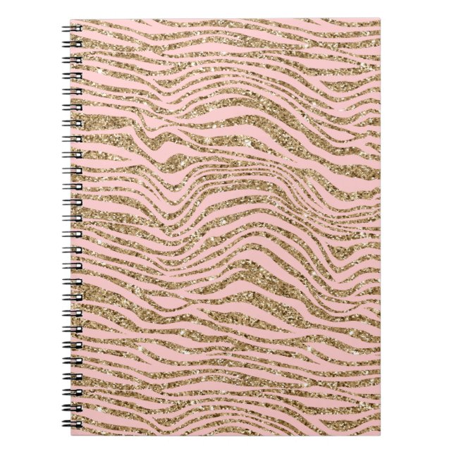 Caderno Espiral Impressão de Zebra Cinza Dourada Rosa (Frente)