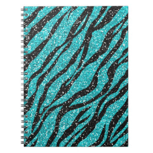 Caderno Espiral Impressão de Zebra com Glitter Turquesa