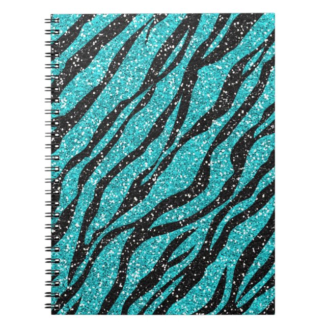 Caderno Espiral Impressão de Zebra com Glitter Turquesa (Frente)