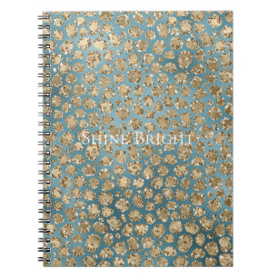 Caderno Espiral Impressão do Leopardo Azul-Teal Verde Dourado