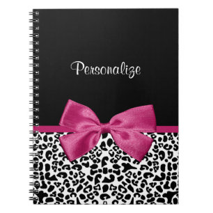 Caderno Espiral Impressão do Leopardo de Fita Rosa Vivaciosa Escu