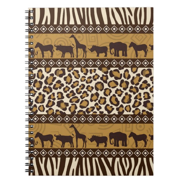 Caderno Espiral Impressão do leopardo e animais africanos (Frente)