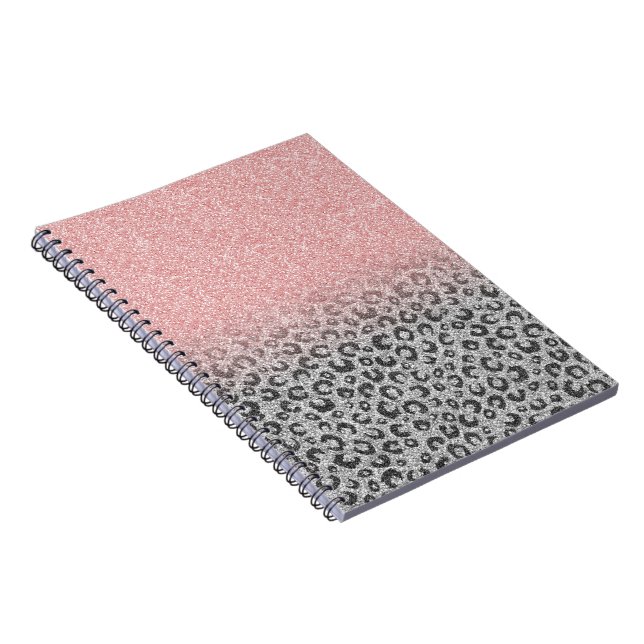 Caderno Espiral Impressão do Leopardo Glitter Silver Dourado Elega (Lado Direito)