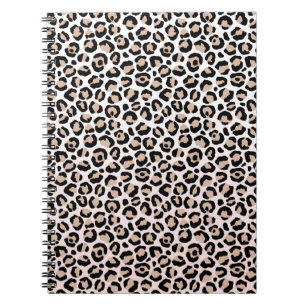 Caderno Espiral Impressão do Leopardo Preto Cor-de-Rosa