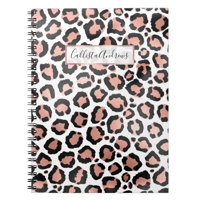 Caderno Espiral Impressão do Leopardo Preto-Rosa de-Quic Moderno (Frente)
