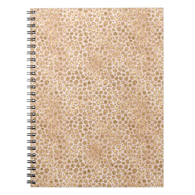 Caderno Espiral Impressão Dourada de Pêssego Leopardo com Brilho (Frente)
