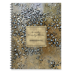 Caderno Espiral Impressão Dourada sobre Leopardo Moderna e Distant