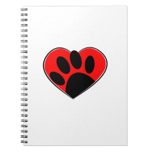 Caderno Espiral Impressão E Coração Vermelho Da Pata Do Cão