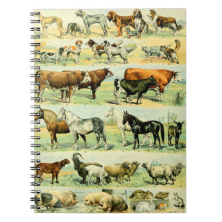 Caderno Espiral Impressão em animais de Fazenda Vintage