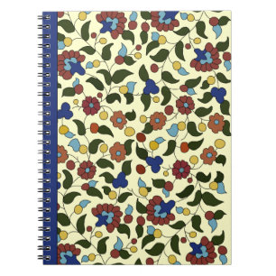 Caderno Espiral Impressão floral arménio - azuis marinhos & crem