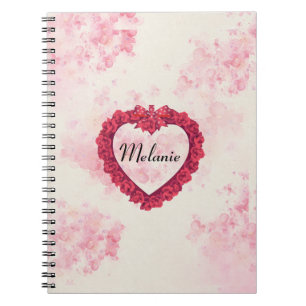 Caderno Espiral Impressão Floral de Aquarela Desbotada com Coração