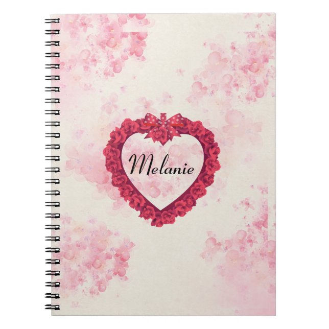 Caderno Espiral Impressão Floral de Aquarela Desbotada com Coração (Frente)