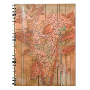 Caderno Espiral Impressão Floral Laranja Moderno em Fundo Retirad