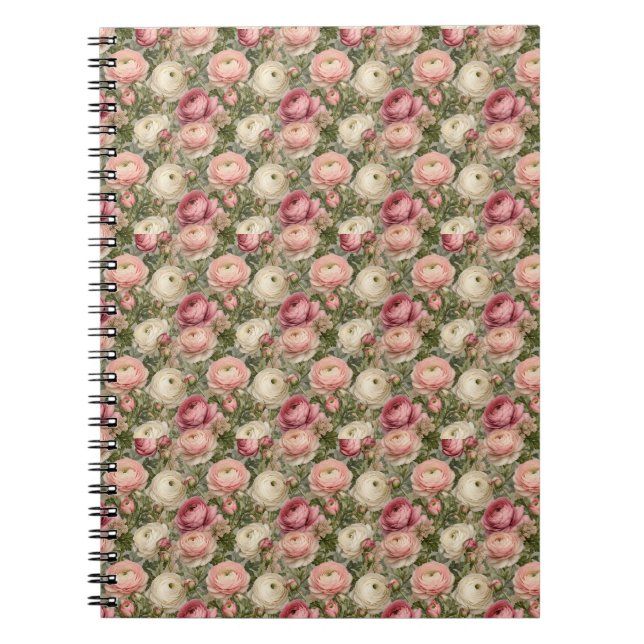 Caderno Espiral Impressão Floral Sofisticada de Ranunculus (Frente)