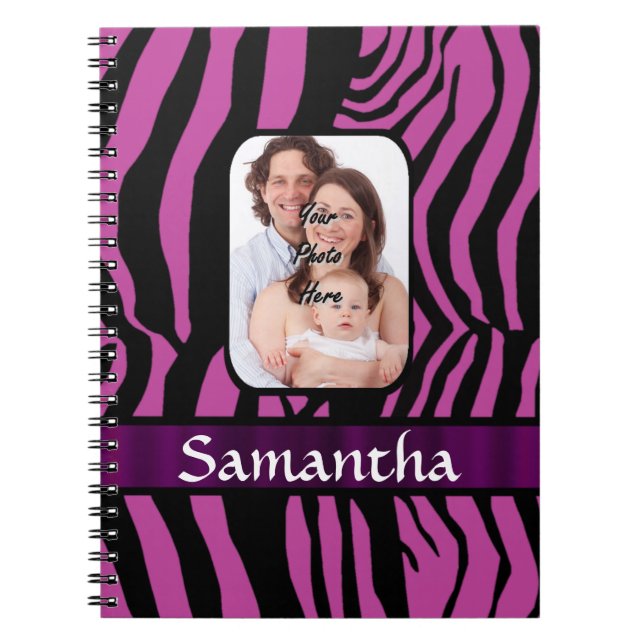 Caderno Espiral Impressão fúcsia e preto da zebra (Frente)