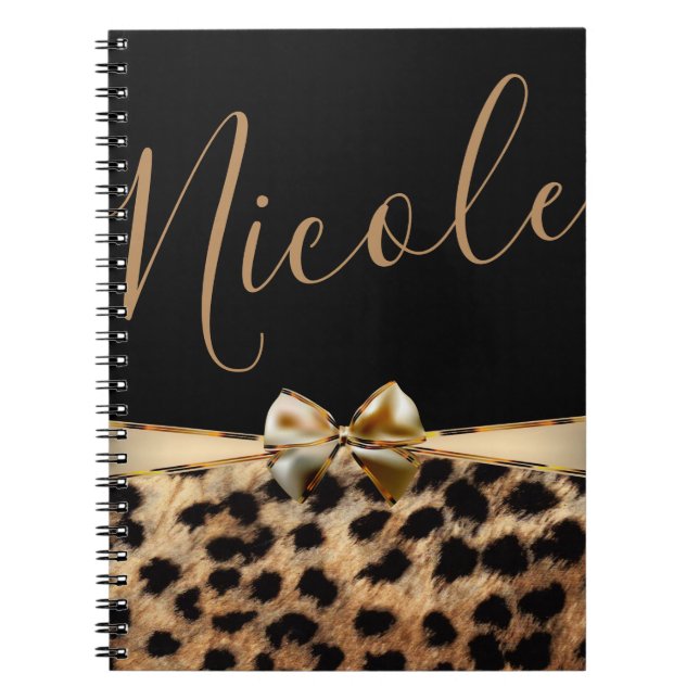 Caderno Espiral Impressão Leopard Cheetah, Arco Dourado negro, per (Frente)