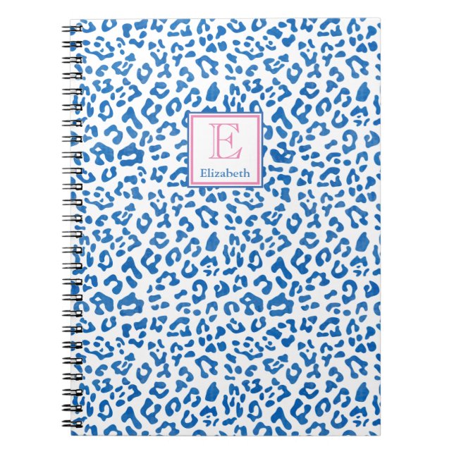 Caderno Espiral Impressão Leopardo Branco E Azul De Pré-Papoila Mo (Frente)