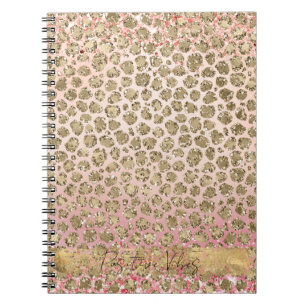 Caderno Espiral Impressão Leopardo Dourada rosa Sparkle