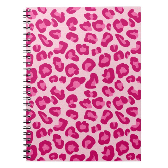 Caderno Espiral Impressão Leopardo em Pastel Rosa, Rosa Quente e F (Frente)