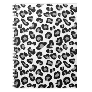 Caderno Espiral Impressão Leopardo em Preto e Branco com Cinza/Ci