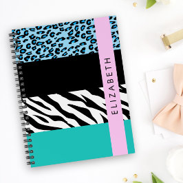 Caderno Espiral Impressão Leopardo, Impressão Zebra, Azul, Seu Nom