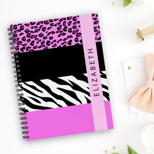 Caderno Espiral Impressão Leopardo, Impressão Zebra, Rosa, Seu Nom