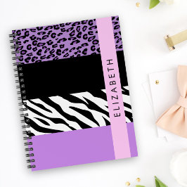 Caderno Espiral Impressão Leopardo, Impressão Zebra, Roxo, Seu Nom