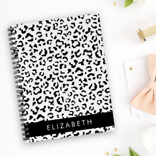 Caderno Espiral Impressão Leopardo, Manchas, Preto E Branco, Seu N