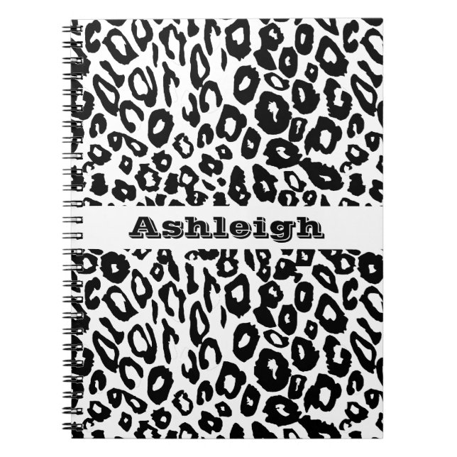 Caderno Espiral Impressão Leopardo Preto e Branco (Frente)