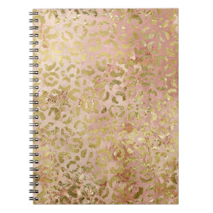 Caderno Espiral Impressão Leopardo rosa Dourada