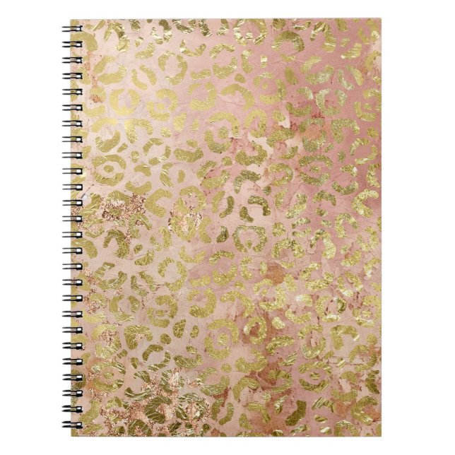 Caderno Espiral Impressão Leopardo rosa Dourada (Frente)