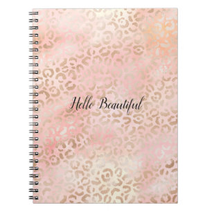 Caderno Espiral Impressão Leopardo Rosa Dourada e Rosa Menino