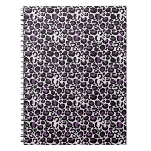 Caderno Espiral Impressão Leopardo Roxo Preto