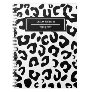Caderno Espiral Impressão Mínima Moderna do Leopardo Negro