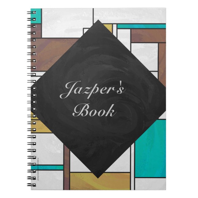 Caderno Espiral Impressão Mondrian Marrom Amarelo Teal (Frente)