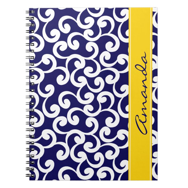 Caderno Espiral Impressão Monogrammed azul escuro dos elementos (Frente)