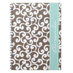 Caderno Espiral Impressão Monogrammed dos elementos do Mocha e da