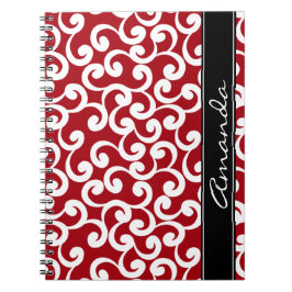 Caderno Espiral Impressão Monogrammed dos elementos do vermelho de