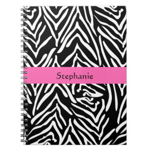 Caderno Espiral Impressão personalizado da zebra do rosa preto,
